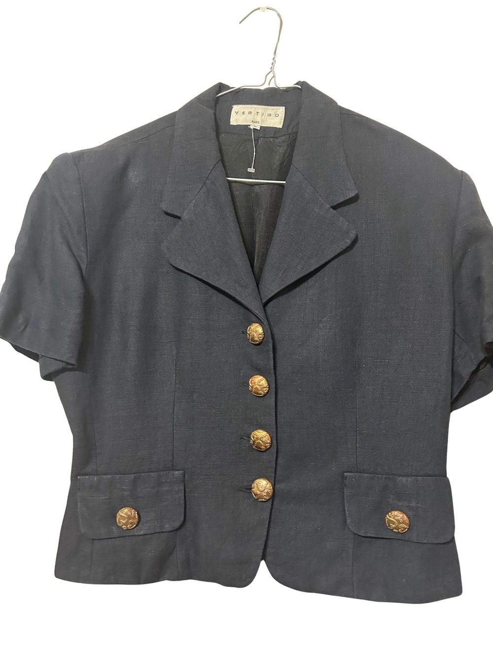 Vertigo Paris Navy Short Sleeve Blazer with Gold Buttons